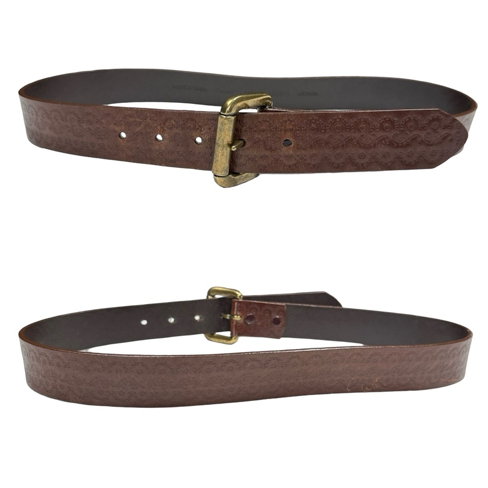 Rewind Brown Filigree Tooled Genuine Leather Brass Buckle Casual Belt Medium